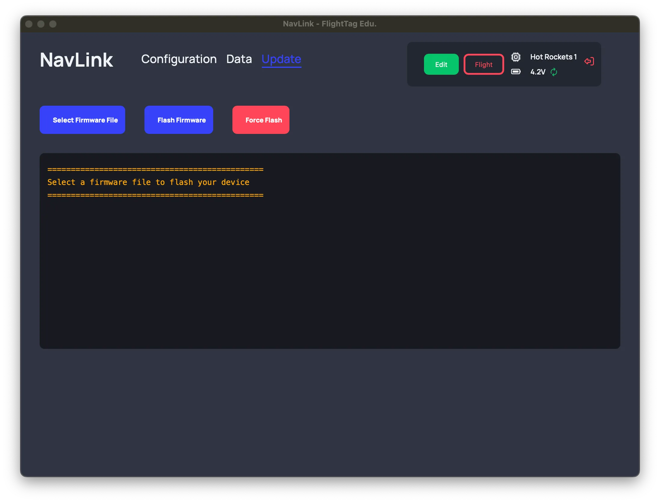 Flight Data retrieval window in the NavLink app. Retrieval must be initiated by clicking on fetch data.